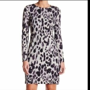 Artelier Animal Print office Siren Long Sleeve gray/black rayon Dress NWT sz M